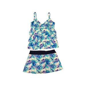 Heat Swim Skirtini Swimsuit 2 Piece Tiered Tankini Top Skirt Bottom Palm Leaf‎